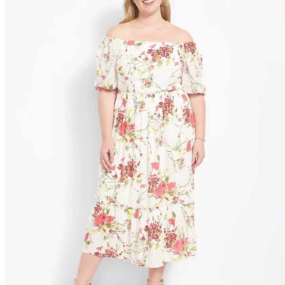Lane Bryant Floral Off-Shoulder Midi Dress